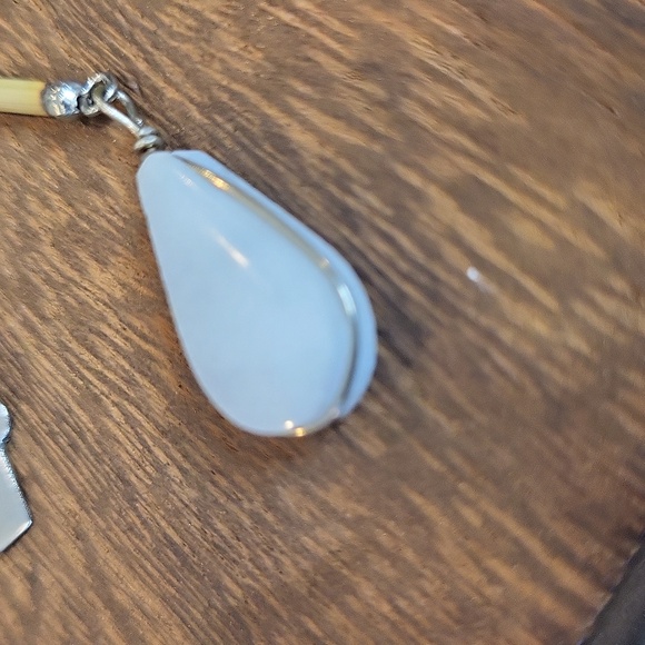 Peruvian Bamboo Tube Bead & Silver Tone Metal Work Jasper Stone Pendant Necklace - Picture 8 of 12